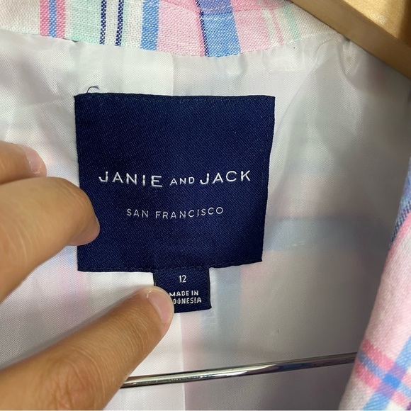 Janie & Jack Plaid Linen Blue Pink Pastel Blazer Sz‎ 12 Boys - Picture 2 of 5